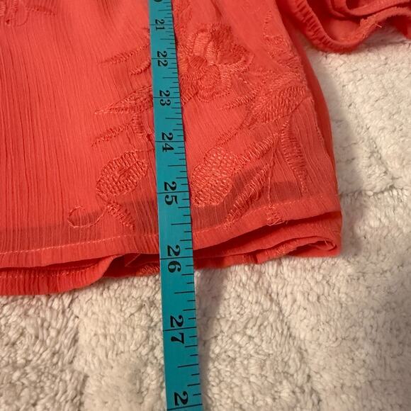 AB Studio Women Size XL Coral Blouse Top Embroidery Floral Fairy Sheer Lined - Picture 10 of 12